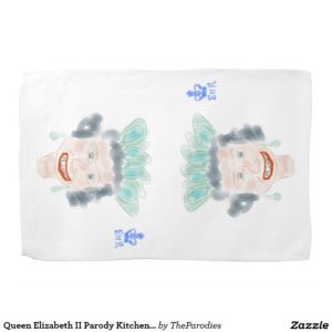 Queen Elizabeth II Parody Kitchen Tea Towel - Horizontal View
