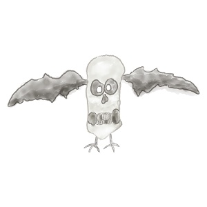 skull with owl wings watercolor parody